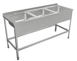 Ванна моечная трехсекционная "Профи" ВМБ 700/3, 1940х700(770)х860 мм, с бортом