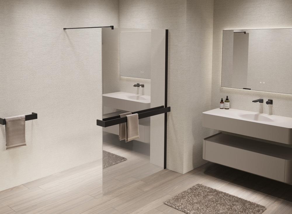 Душевая перегородка Walk-In VSW-1HR900MRB, 900*2000, черный, стекло зеркальное