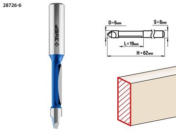 ЗУБР 6 x 19 мм, хвостовик 8 мм, фреза кромочная прямая со сверлом, Профессионал (28726-6)