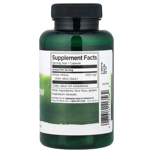 Swanson, кора белой ивы Full Spectrum®, 400 мг, 90 капсул