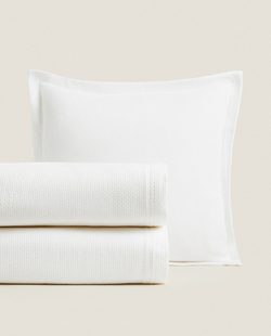 ZARA HOME ХЛОПКОВОЕ ПОКРЫВАЛО В КЛЕТКУ, БЕЛЫЙ