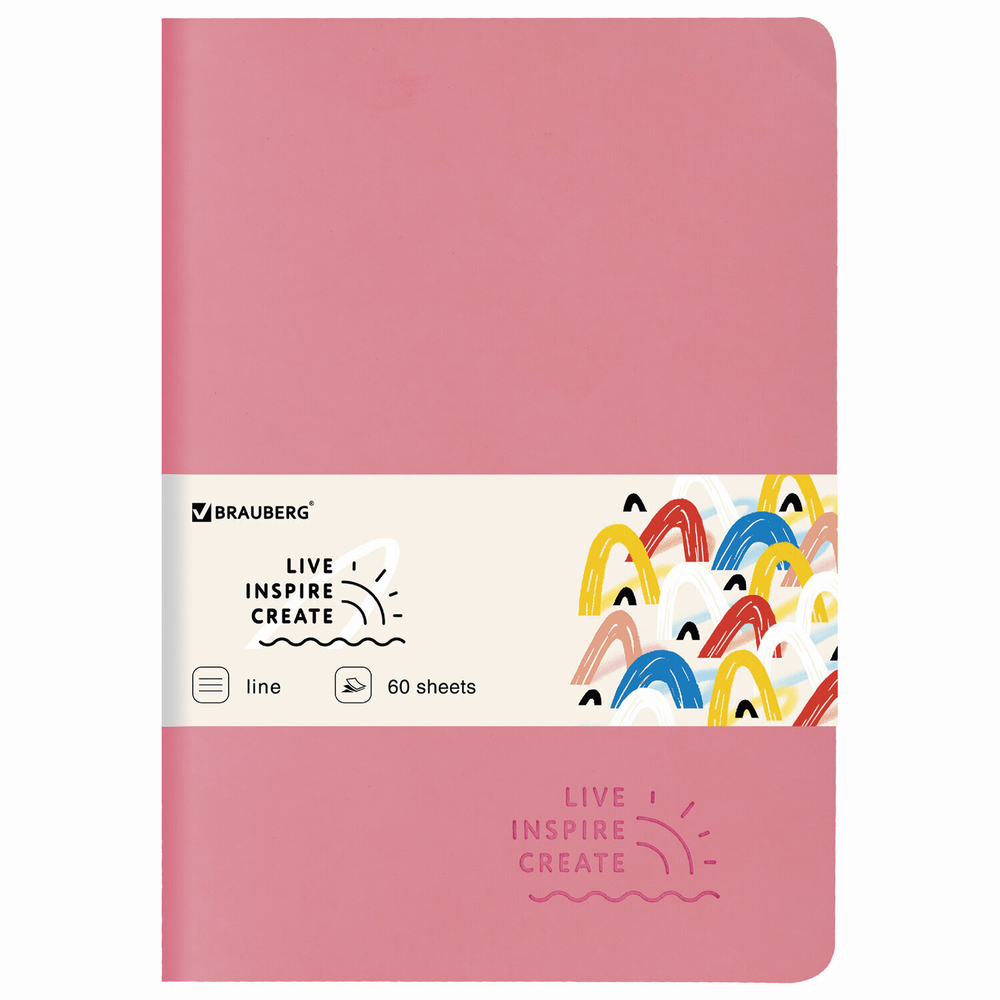 Тетрадь 60 л. в линию обложка кожзам SoftTouch сшивка B5 (179х250мм) красный BRAUBERG RAINBOW (2 штуки в упаковке)
