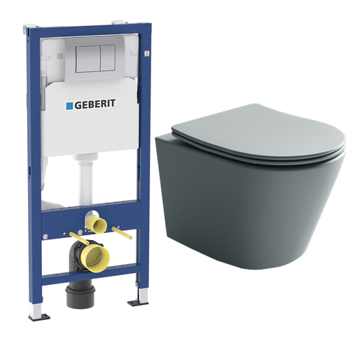 Комплект подвесной безободковый унитаз Ceramica Nova Balearica CN6000MH антрацит матовый с сиденьем микролифт + инсталляция Geberit Delta 458.163.21.1 с панелью смыва, хром глянцевый