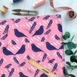 Ткань премиум атлас птицы с колосьями