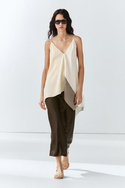 Massimo Dutti Струящаяся атласная юбка, коричневый