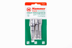 Набор переходников для торцевых головок Hammer Flex 229-010  HEX 1/4" - квадрат 1/2", 1/4", 3/8"