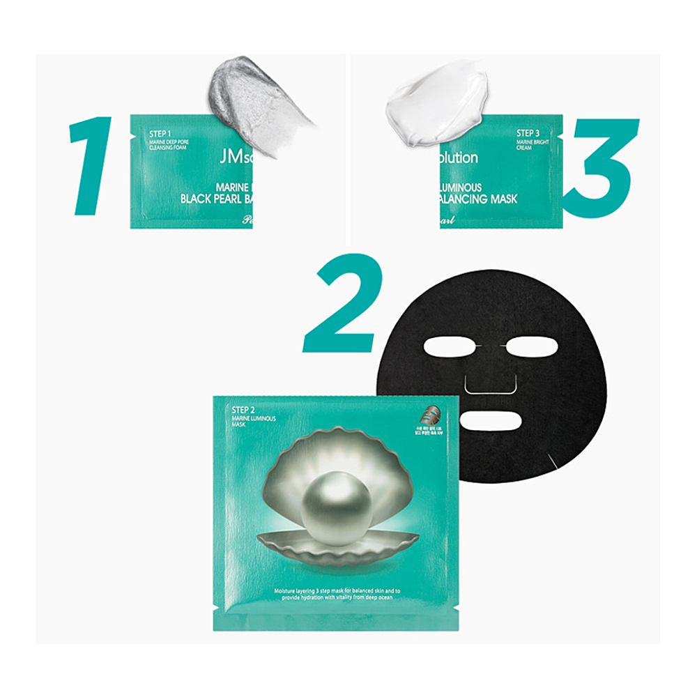 Трёхшаговый набор для сияния кожи JMsolution Marine Luminous Black Pearl Balancing Mask