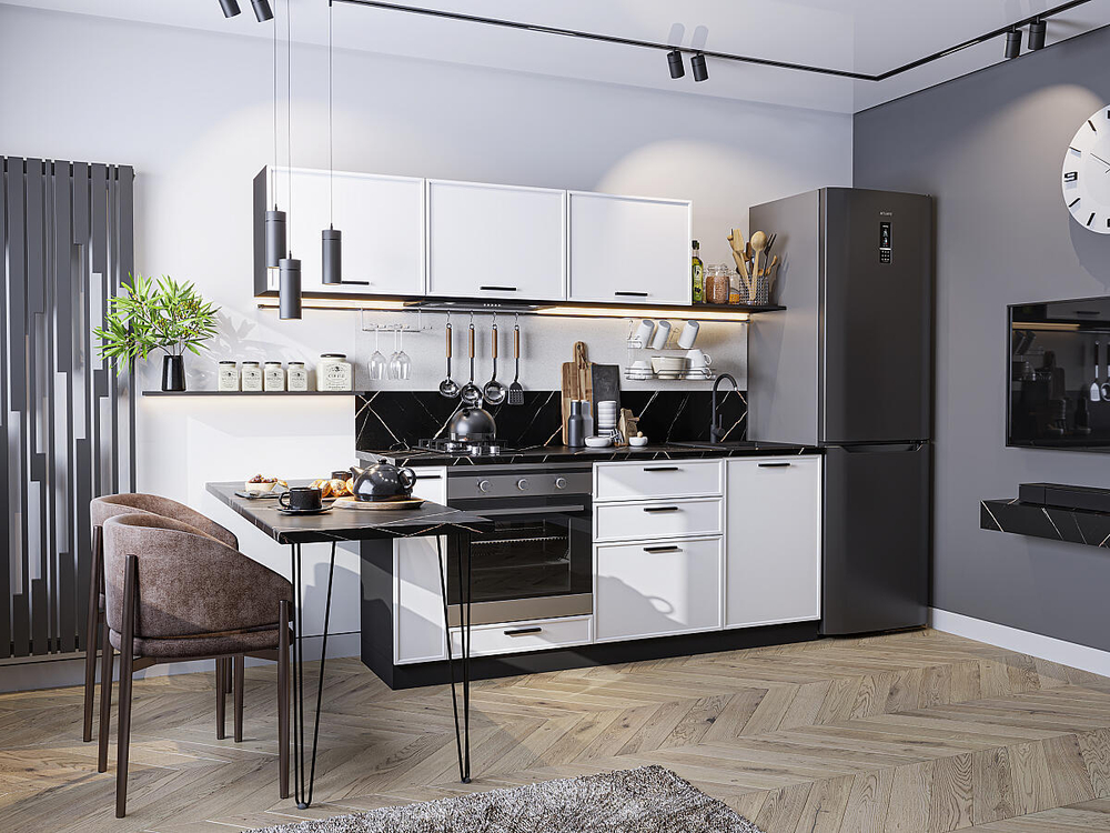 Прямая модульная кухня Фрейм-01 White Silk - Graphite 1782*2300*600