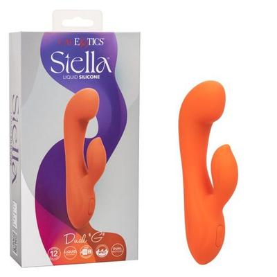 Оранжевый вибромассажер Stella Liquid Silicone Dual “G” - 17,75 см. (Цвет: оранжевый)