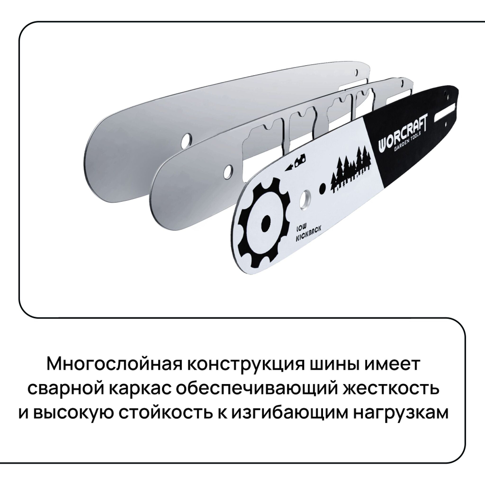 WORCRAFT Шина для бензопилы, цепной, аккумуляторной мини-пилы длина 6", шаг 3,5 см, звеньев 36.