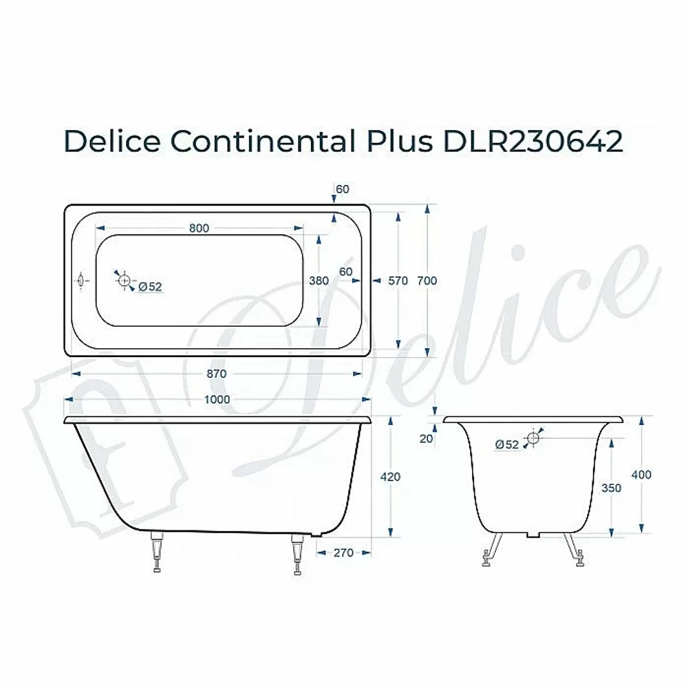 Ванна Delice Continental PLUS Elite DLR230642 100х70 белая