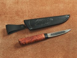 Малый шкуросъемный нож "Якут" с кованым долом, рукоять мореная карельская береза