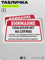 Табличка для бассейна "Спасателя на службе нет", на пляж, для общественной и частной зоны отдыха, информационная, 40х30 см, Silver Plane x Айдентика Технолоджи