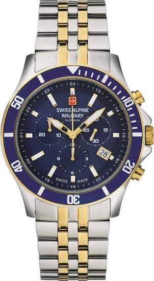 С браслетом Мужские наручные часы с серебряным браслетом Swiss Alpine Military 7022.9145 chronograph 42mm 10ATM