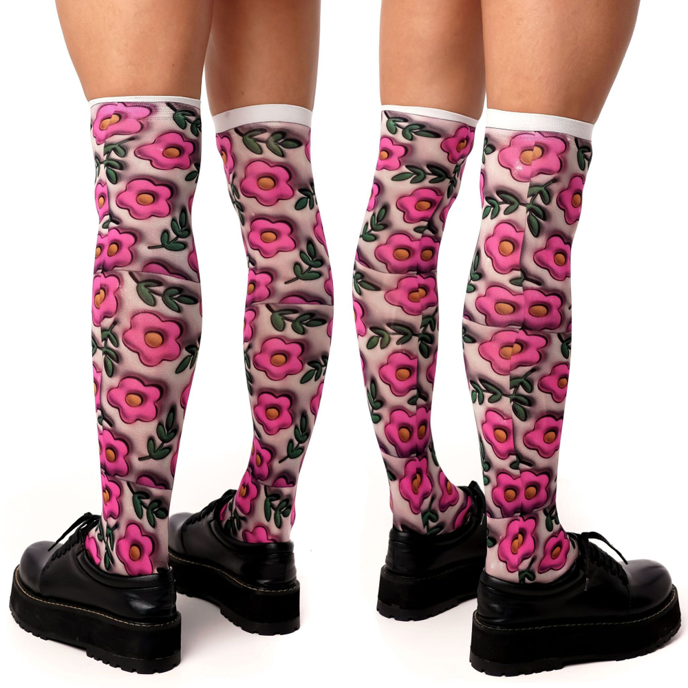 Яркие гольфы с цветочным принтом (Цвет: белый)