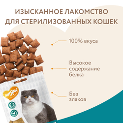 Мнямс хрустящие подушечки для кошек стерилизованных с цыпленком и клюквой "Профилактика МКБ" - 60 гр