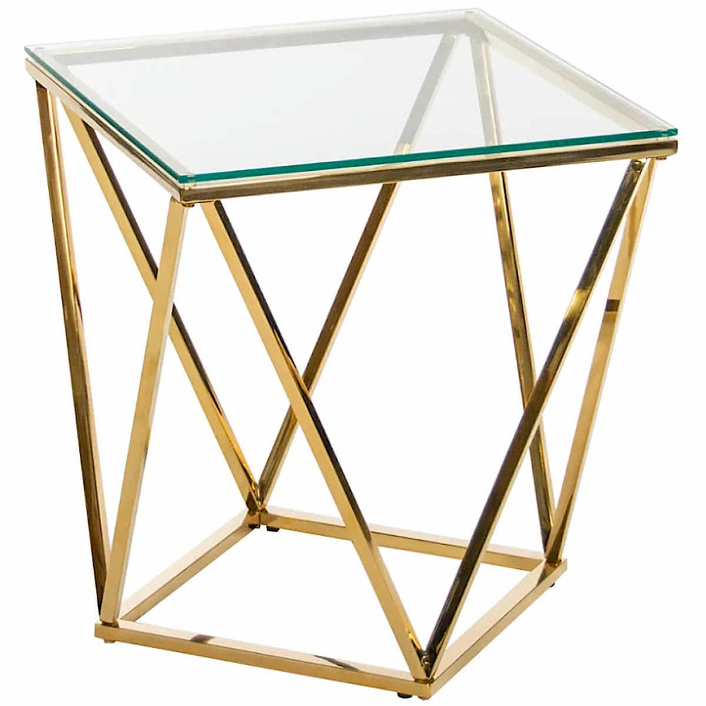 Столик журнальный LA ALTA CELESTE прозрачное стекло 50*50*55, каркас золото