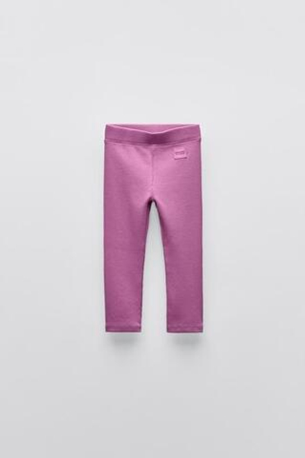 ZARA ЛЕГИНСЫ В РУБЧИК С НАШИВКОЙ, МАЛИНОВЫЙ