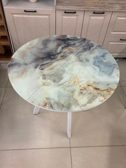 Стол Элип-1 Профиль Мрамор 2 ф/п Каркас белый