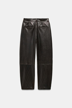 ZARA БРЮКИ ИЗ КОЖИ В ПОЛОСКУ ZW COLLECTION LIMITED EDITION, ЧЕРНЫЙ