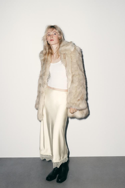 ZARA АТЛАСНАЯ ЮБКА МИДИ С КРУЖЕВОМ, СЛОНОВАЯ КОСТЬ