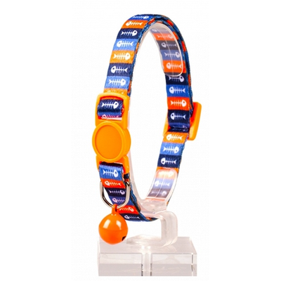 Duvo+ ошейник для кошек нейлоновый, "рыбная кость", оранжево-синий, 20-30см/10мм