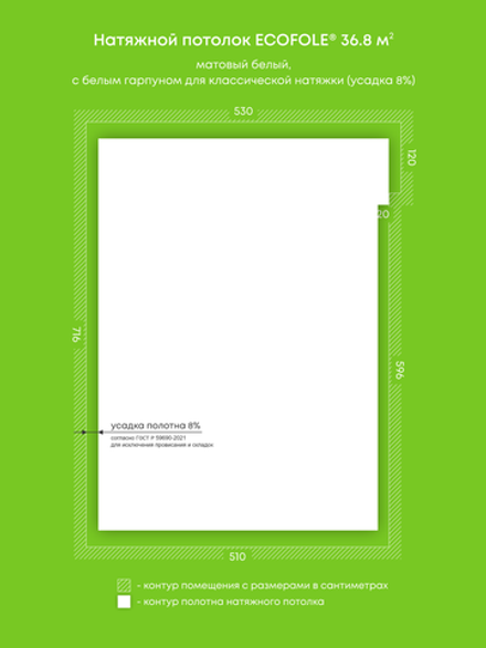 Матовый натяжной потолок 36.8 м2