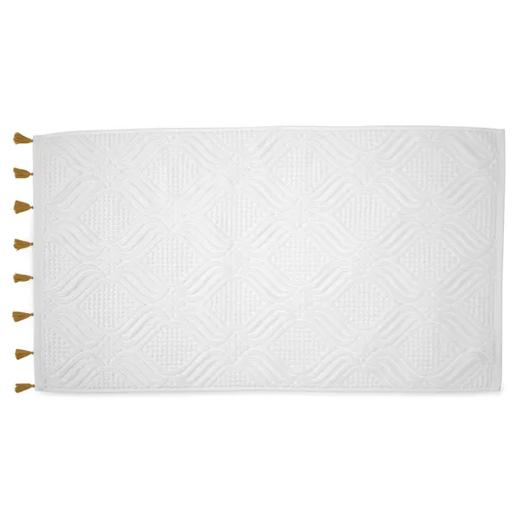 Полотенце банное белое, с кисточками цвета карри из коллекции essential, 70х140 см