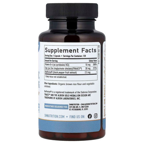 SMNutrition, Хелатный глицинат цинка, 120 капсул