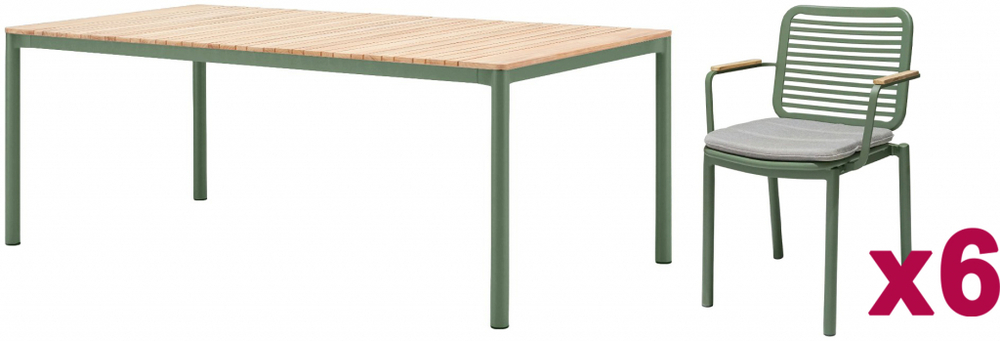Комплект металлической мебели Tagliamento Armona, зеленый, светло-серый, натуральный