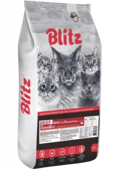 Сухой корм для кошек Blitz Sensitive Beef Adult Cats All Breeds с говядиной 10кг