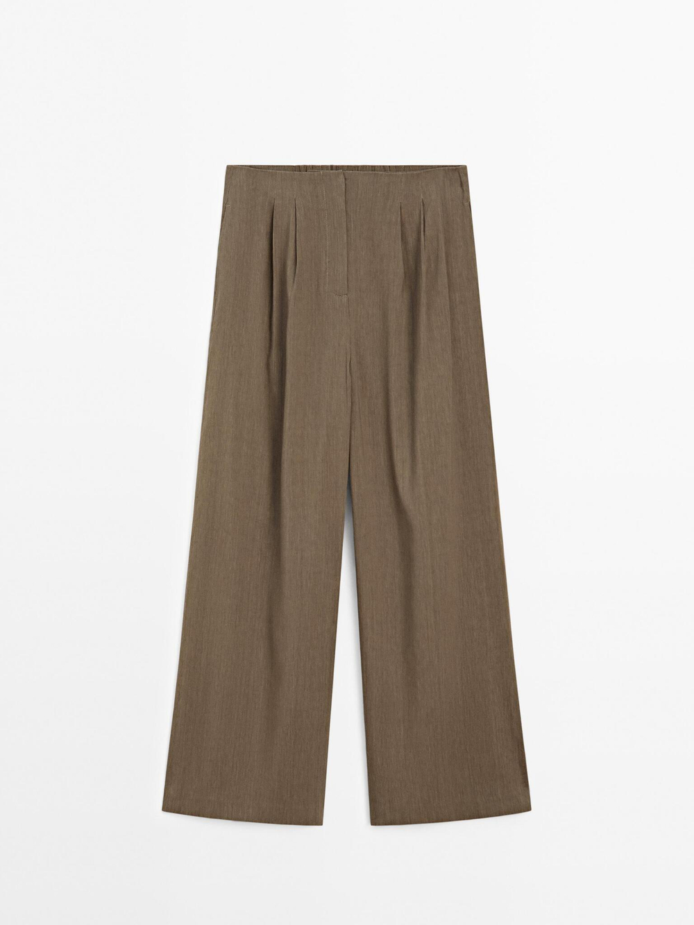 Massimo Dutti Брюки прямого кроя из смесового льна с защипами, хаки