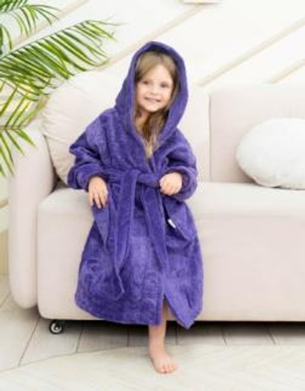 Халат детский велюровый жаккард "Polens" с капюшоном EMILY Сирень