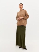 Весенняя юбка, хаки, атласная плотная , шелковая на резинке