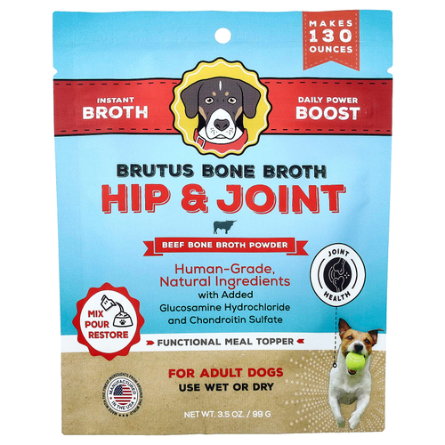 Brutus Bone Broth, Hip & Joint, порошок из бульона из говяжьей кости, для взрослых собак, 99 г (3,5 унции)