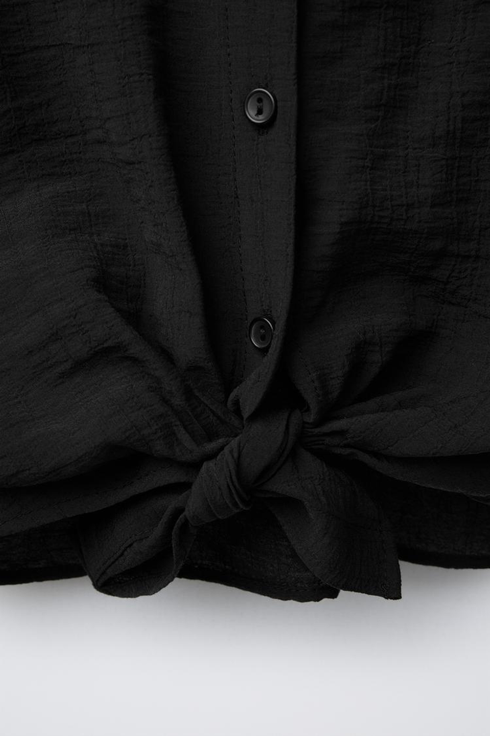 ZARA РУБАШКА ИЗ РЕЛЬЕФНОЙ ТКАНИ С УЗЛОМ, ЧЕРНЫЙ