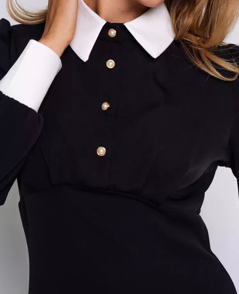 Платье черное мини школьное с длинным рукавом, демисезон, 80% полиэстер / 20% хлопок