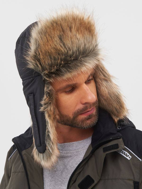 Шапка ушанка с маской Евро Енот ткань Taslan цвет Чёрный