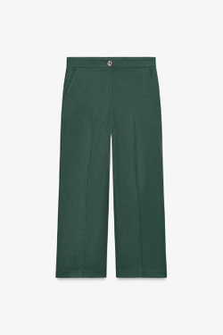 ZARA БРЮКИ-КЮЛОТЫ С ВЫСОКОЙ ПОСАДКОЙ, ТЕМНО-ЗЕЛЕНЫЙ