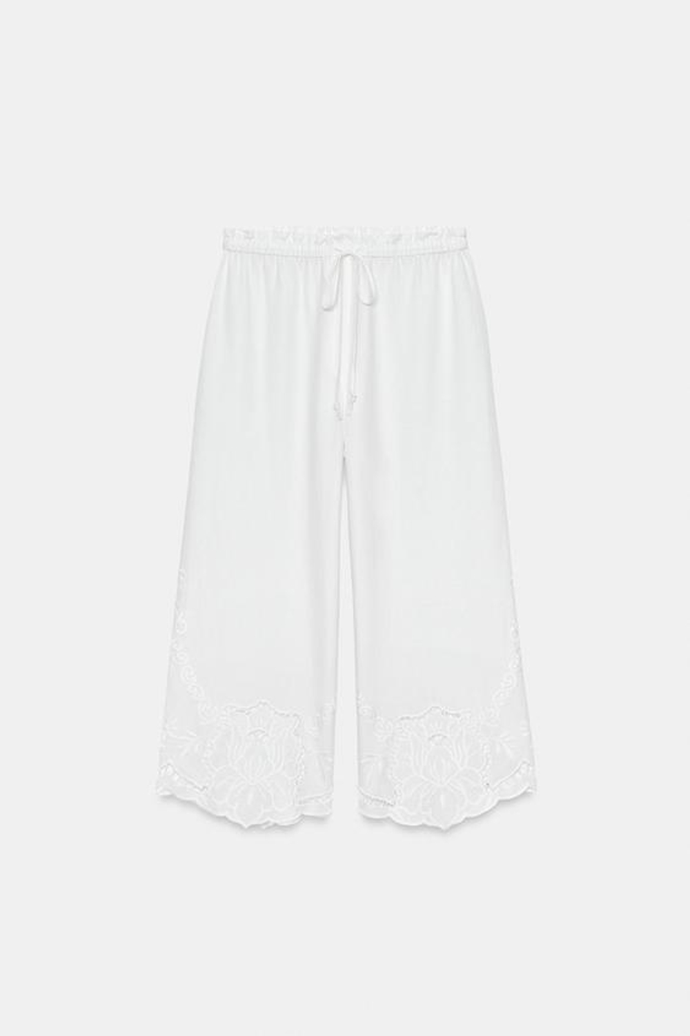 ZARA БРЮКИ С ВЫШИВКОЙ И ЛЬНОМ — ZW COLLECTION, ЖЕЛТОВАТО-БЕЛЫЙ
