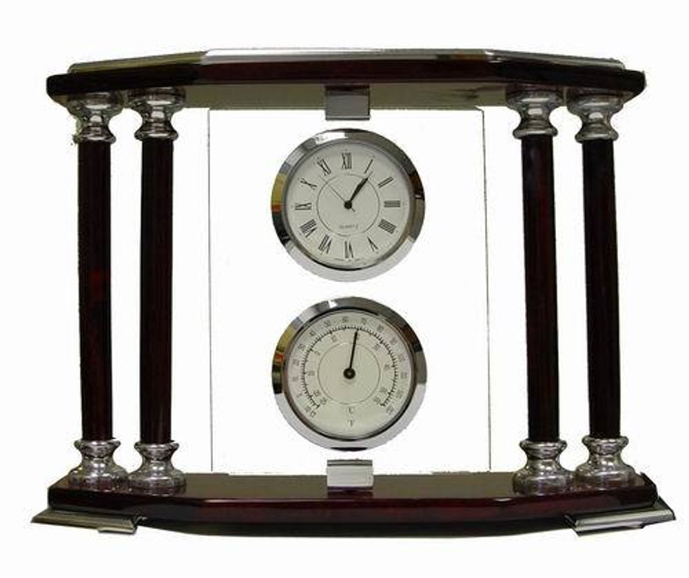 Настольный набор VIRON: часы, гигрометр, термометр, стекло, металл, дерево цвет красный 23x17x7