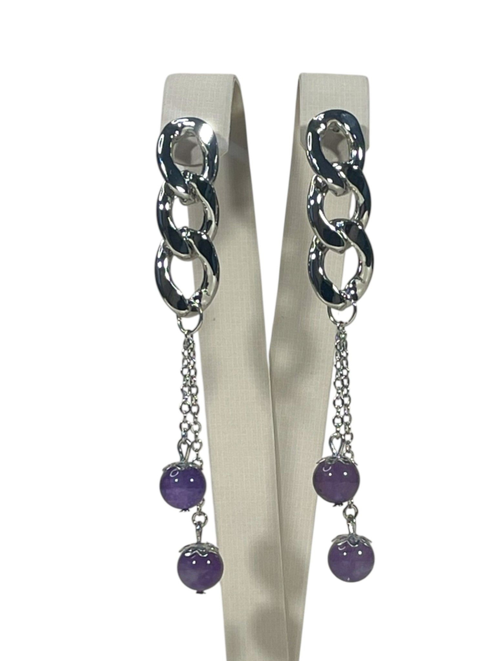 Серьги Цепь с подвесками, Аметист, фиолетовый