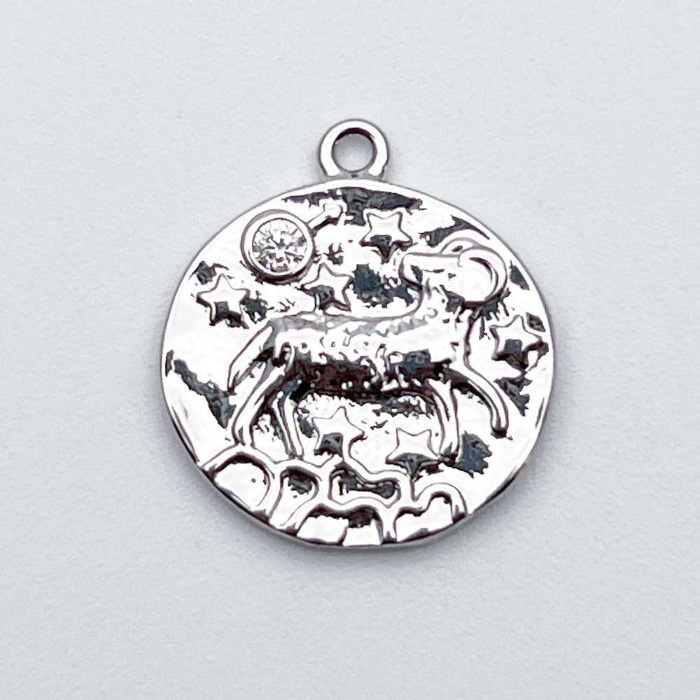 Подвеска Знак Зодиака Овен, цвет серебро (родий), фианит, размер 16*14 мм, цена за 1 шт