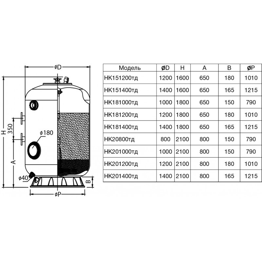 Фильтр HK181200тд, шпул.навивки Д.1200мм,55м³/ч,выс.1м,подкл.3"фланец, доп.опции, без обвязки