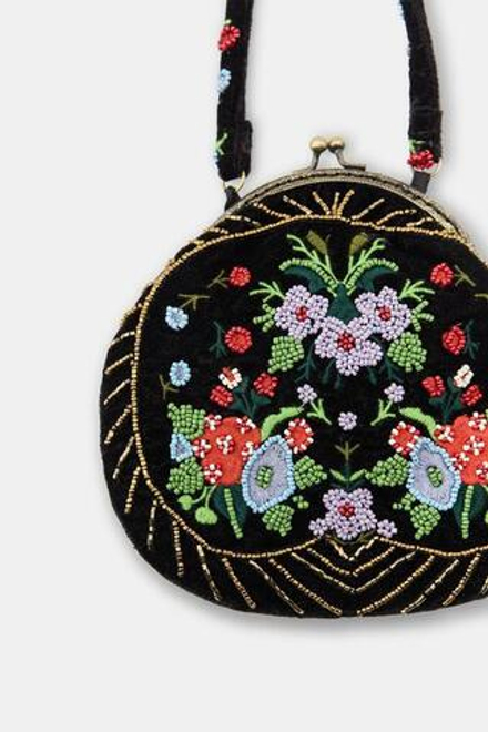 ZARA БАРХАТНАЯ СУМКА С БУСИНАМИ, ЧЕРНЫЙ