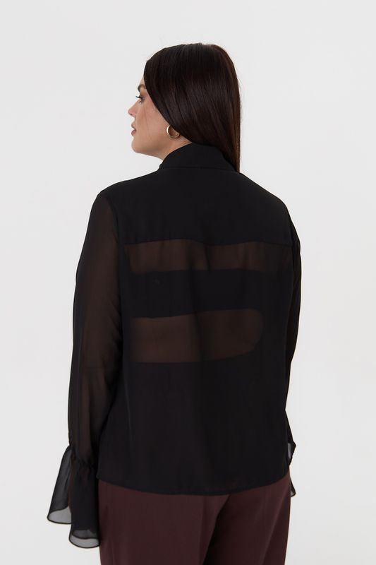 Блузка с воланами из шифона, черный