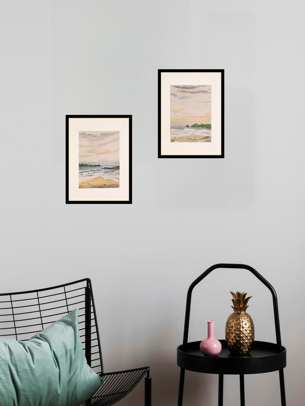 Картина авторская акрилом на холсте в паспарту 21х30 см на стену для интерьера "Побережье"