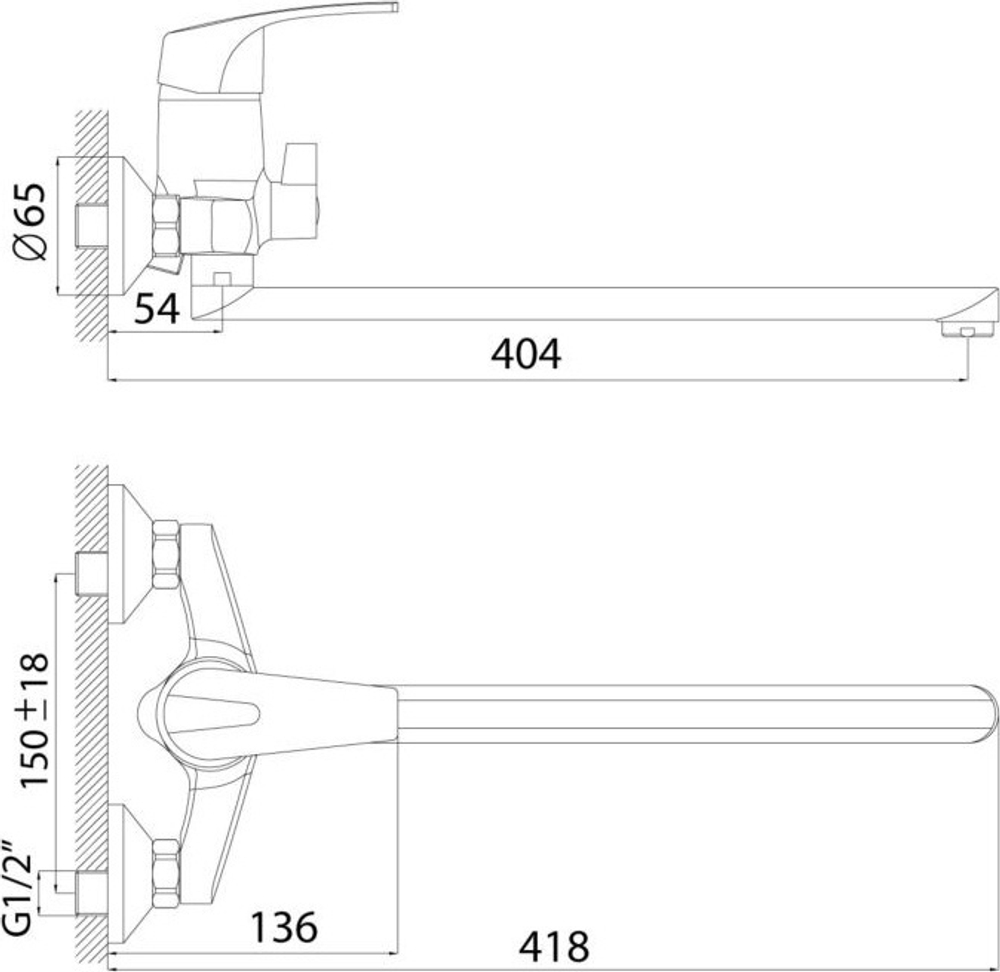 Смеситель одноручный для ванны Rossinka D 40-32 с длинным изливом