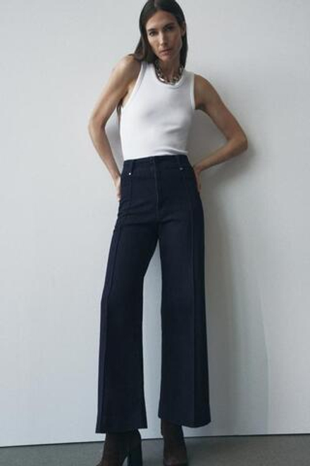 ZARA ДЖИНСЫ WIDE LEG С ВЫСОКОЙ ПОСАДКОЙ — ZW COLLECTION, СИНИЙ