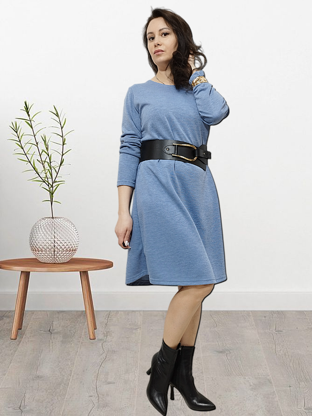 22241 Платье женское трикотаж Ангора голубой меланж (54)